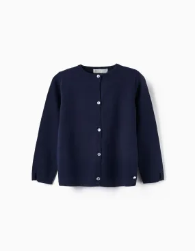 Cardigan in Cotton for Girls, Dark Blue