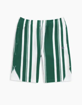 CHAMPION EUROPE<br>GRAPHIC STRIPE REVERSE WEAVE SHORTS WHITE/GREEN STRIPES