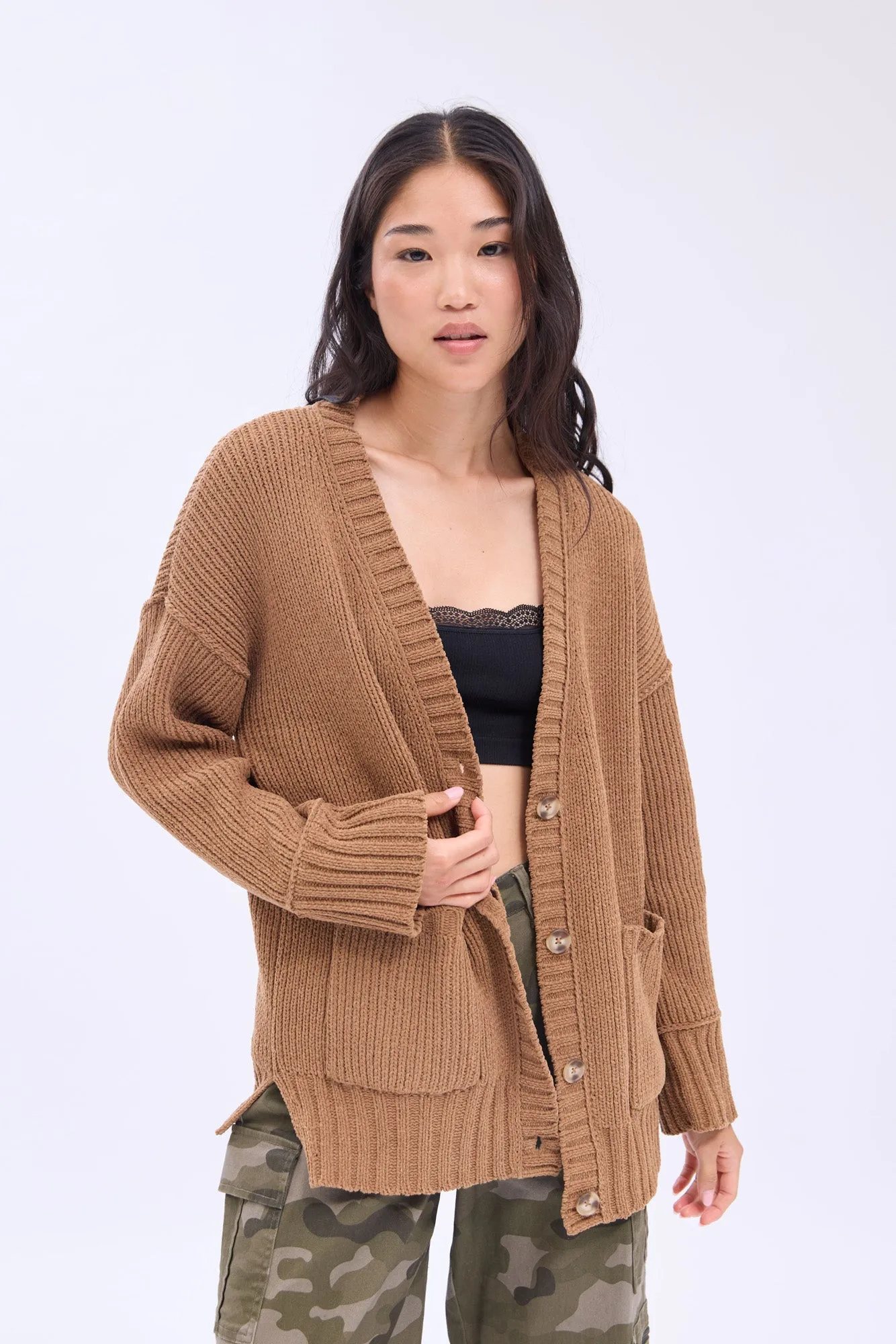 Chenille Button-Front Cardigan