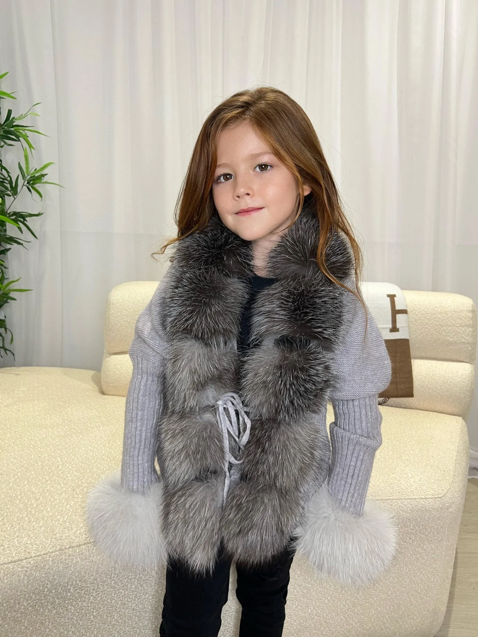 Childrens Grey/Two Tone Luxury Fur Cardigan