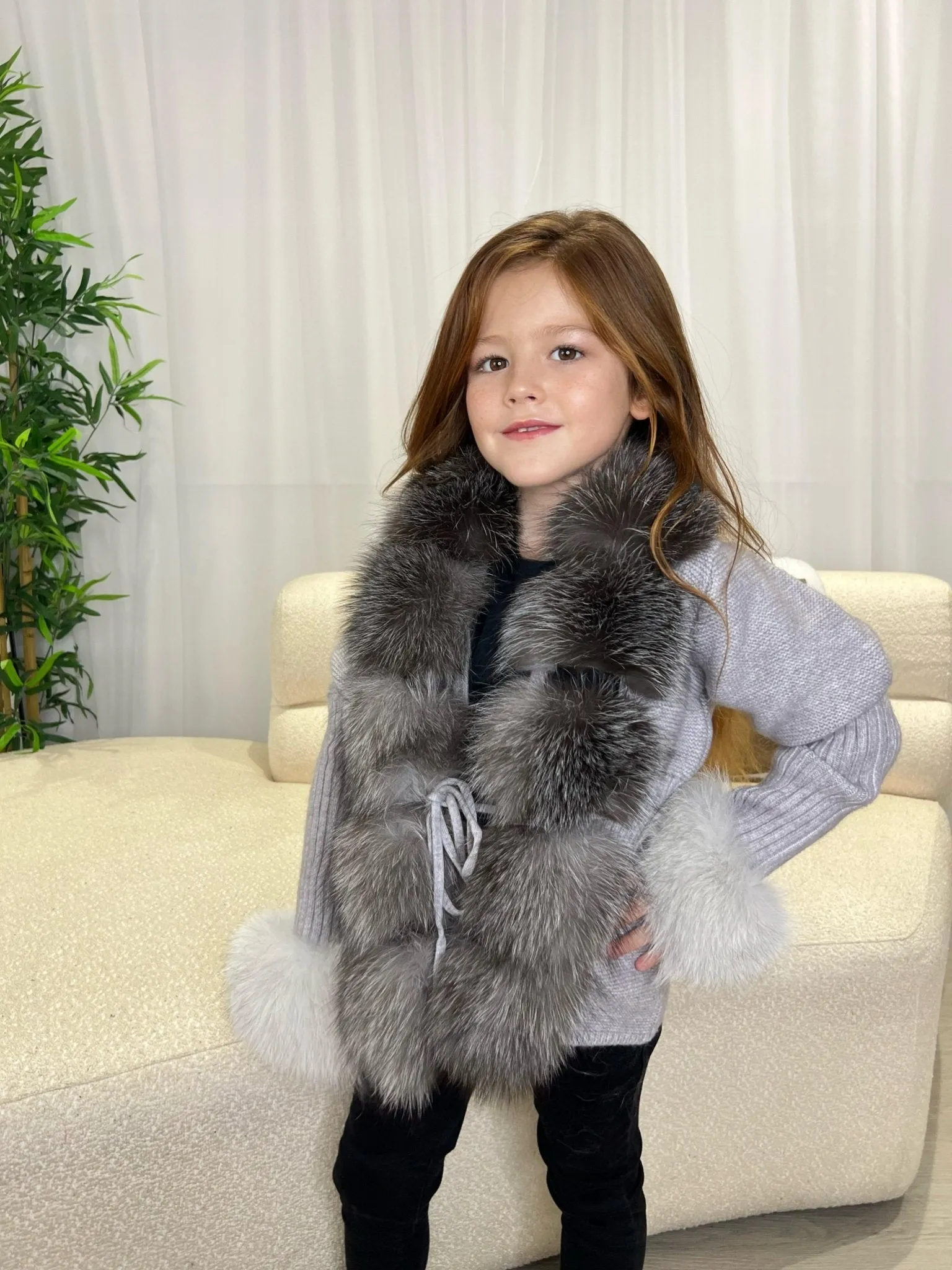 Childrens Grey/Two Tone Luxury Fur Cardigan