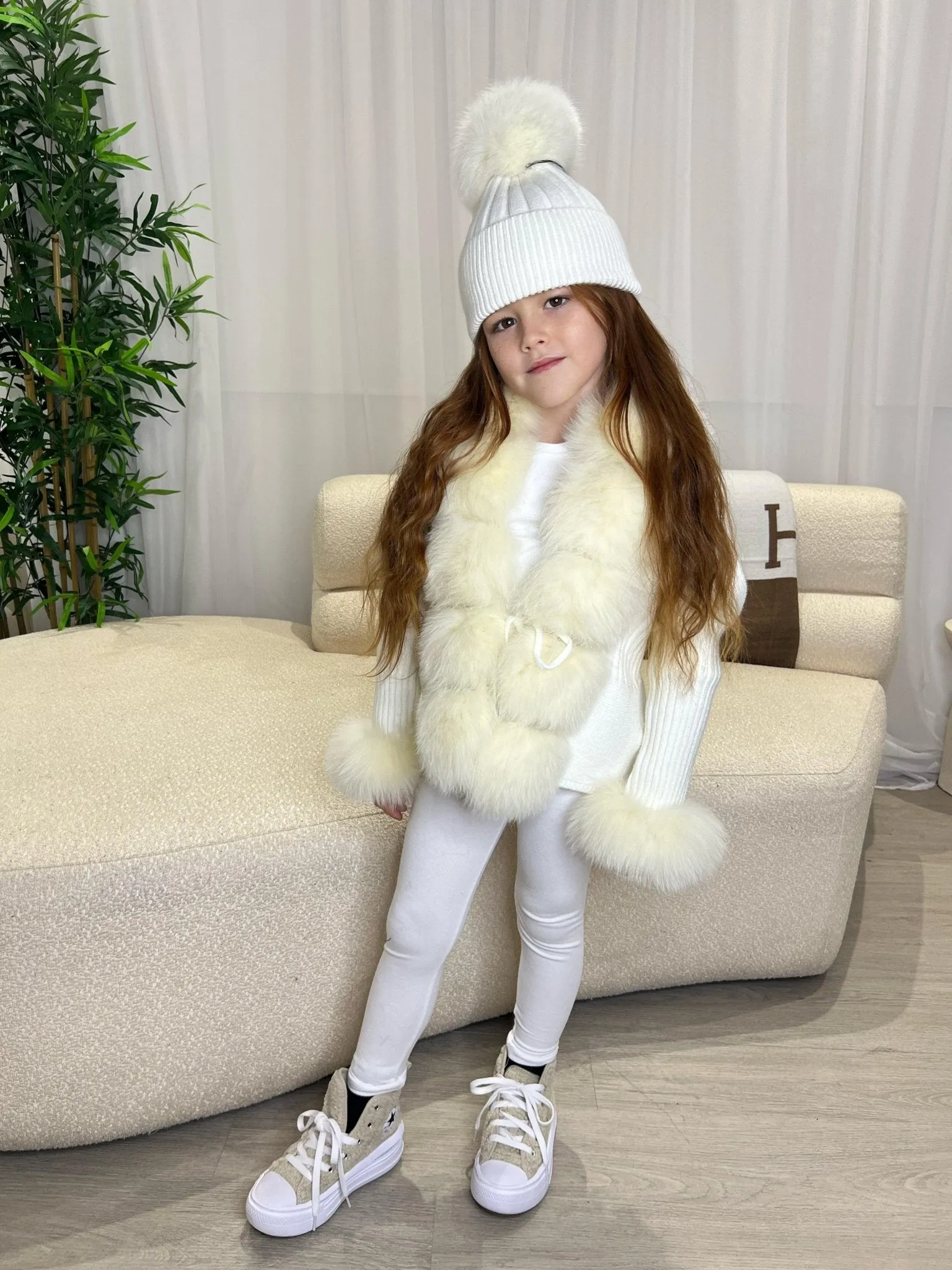 Childrens White Luxury Fur Cardigan