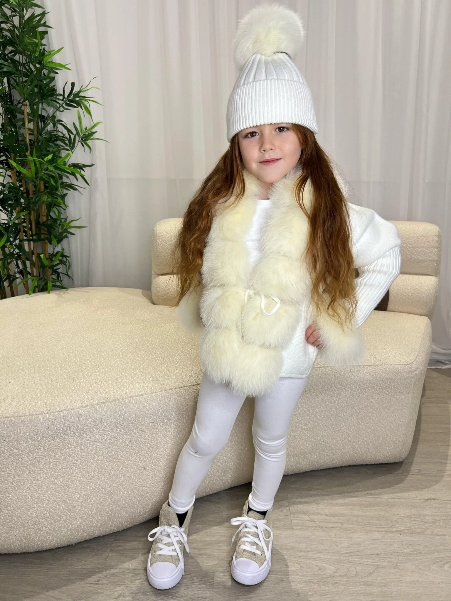 Childrens White Luxury Fur Cardigan