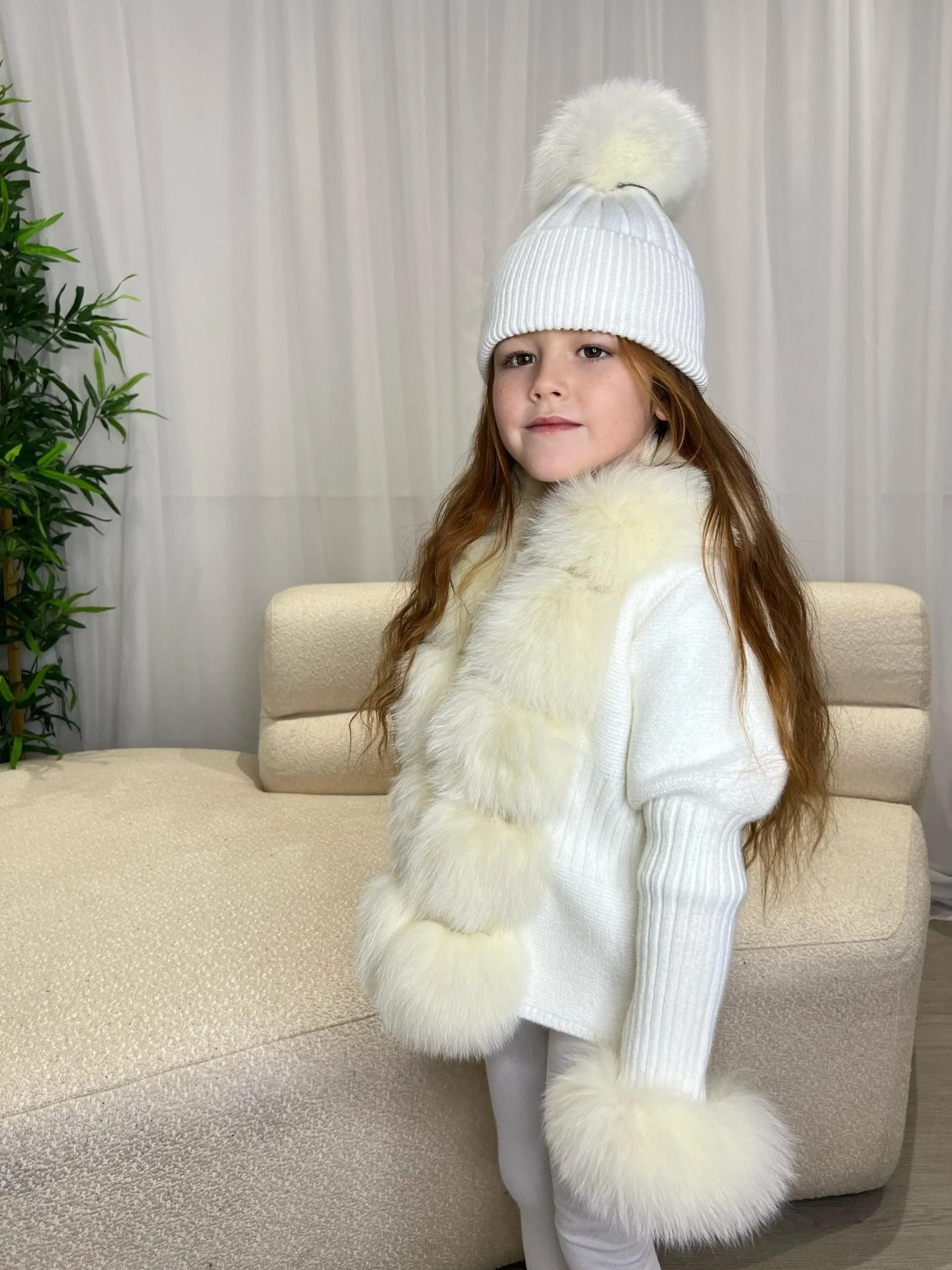 Childrens White Luxury Fur Cardigan