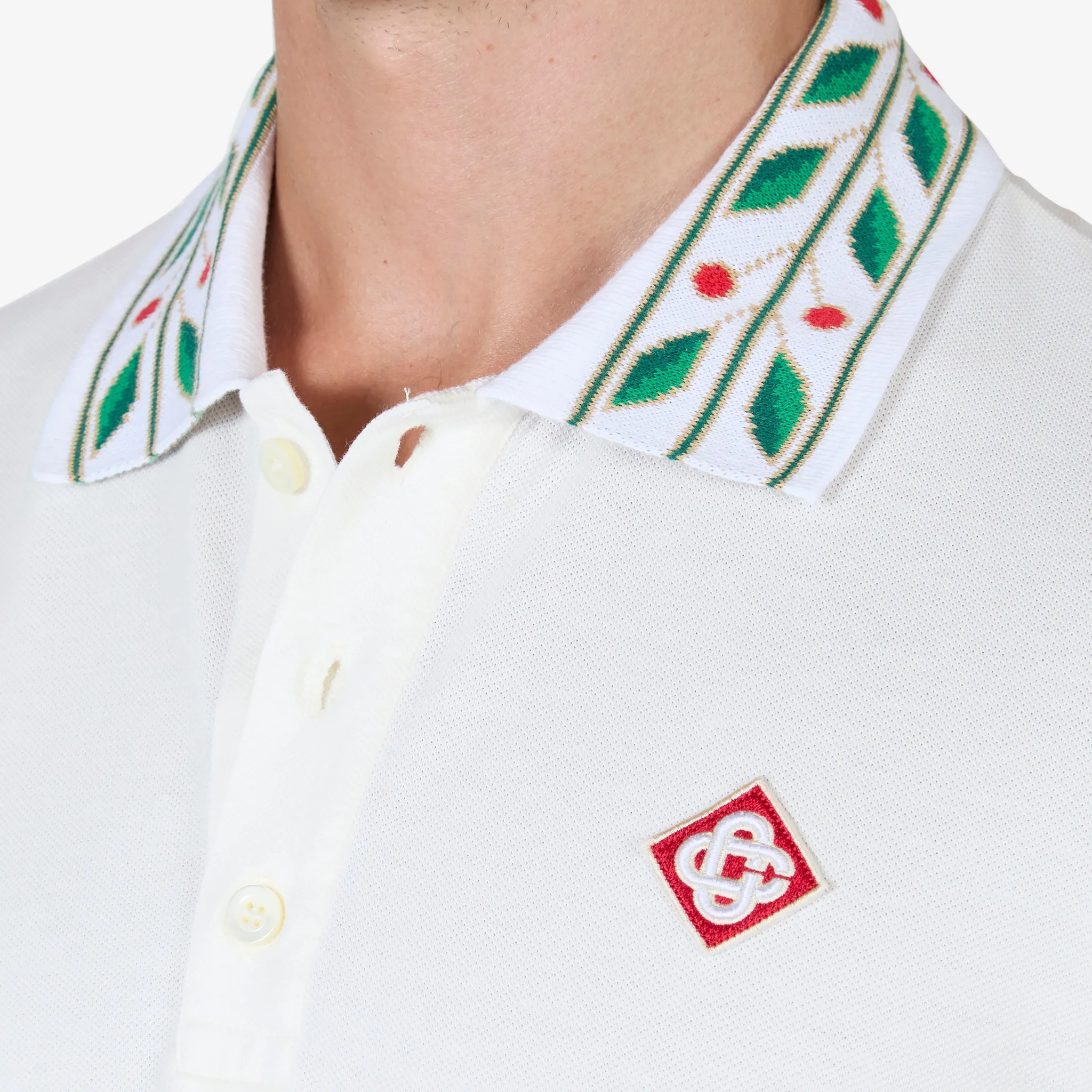 Classic Laurel Pique Polo White