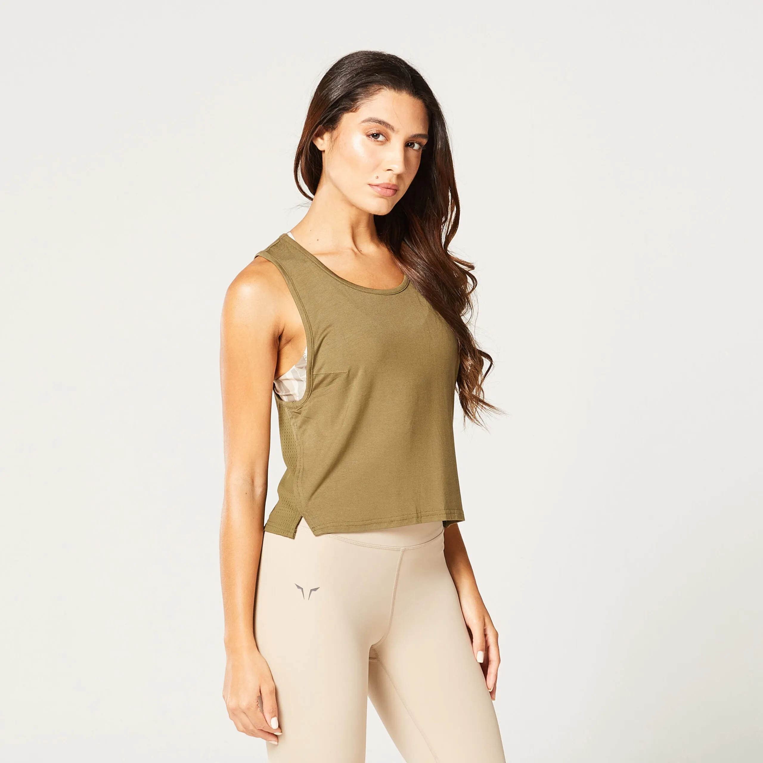 Code Mesh Back Tank - Khaki