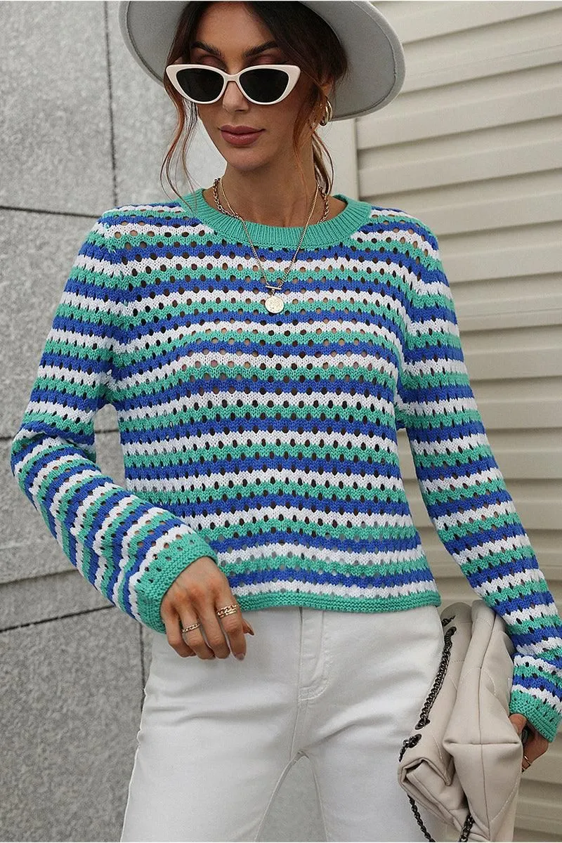 COLORED STRIPE KNIT SWEATER TOP