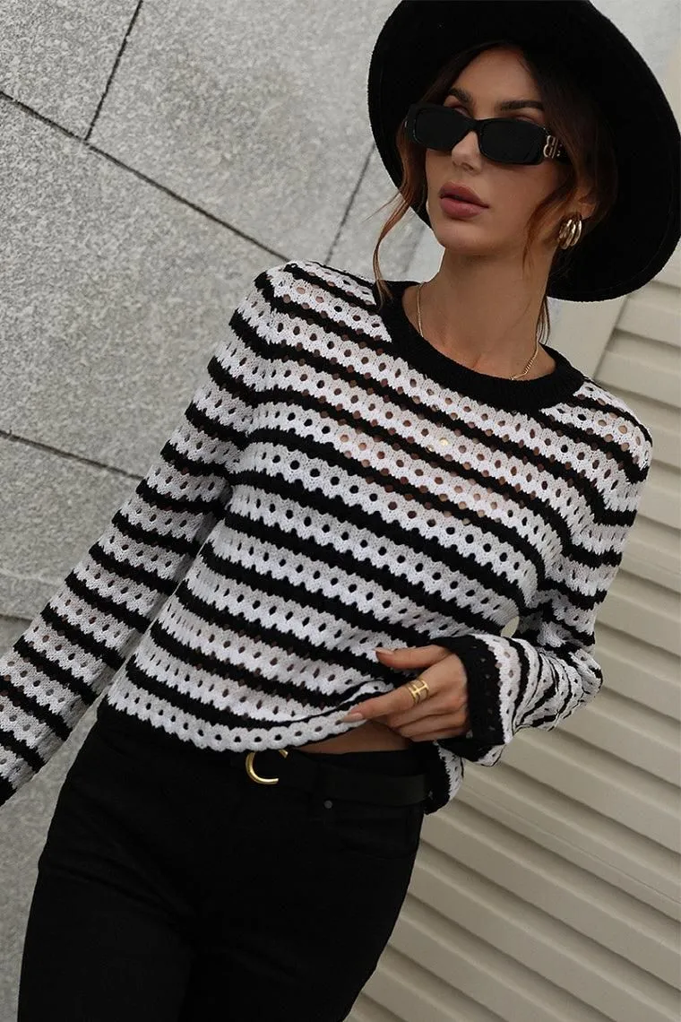 COLORED STRIPE KNIT SWEATER TOP