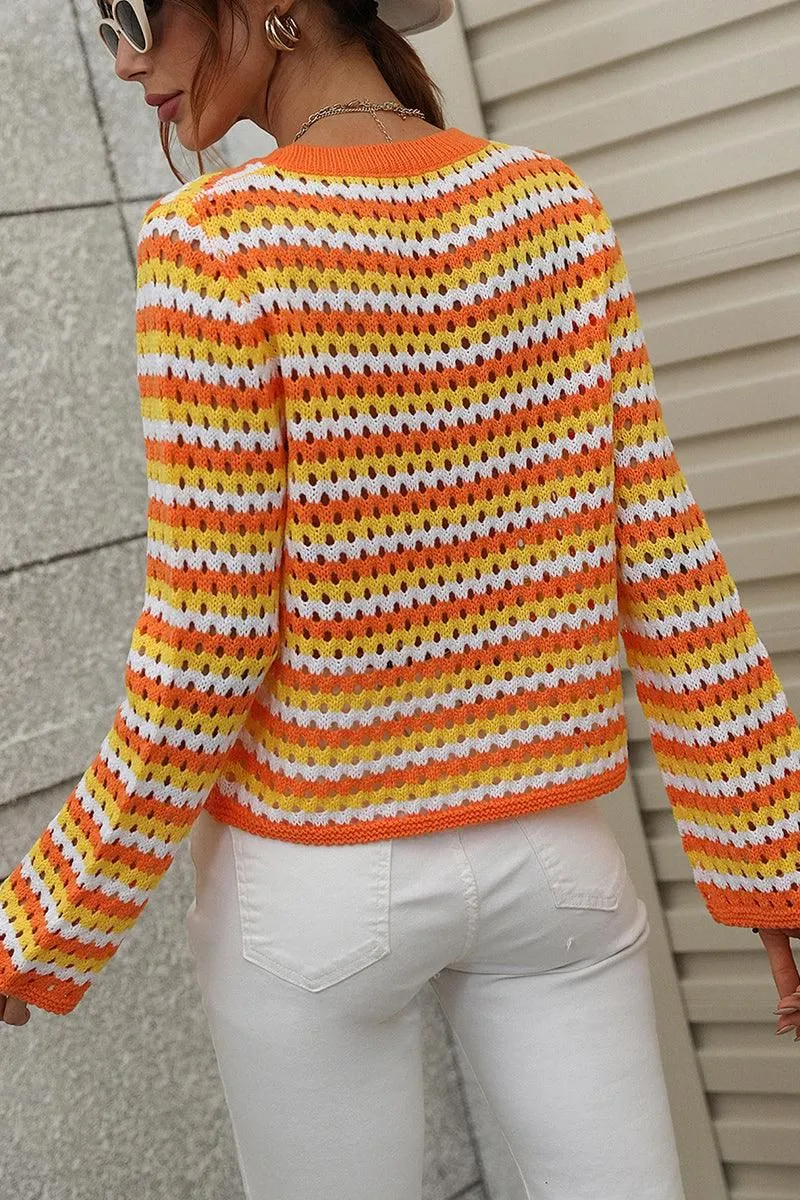 COLORED STRIPE KNIT SWEATER TOP