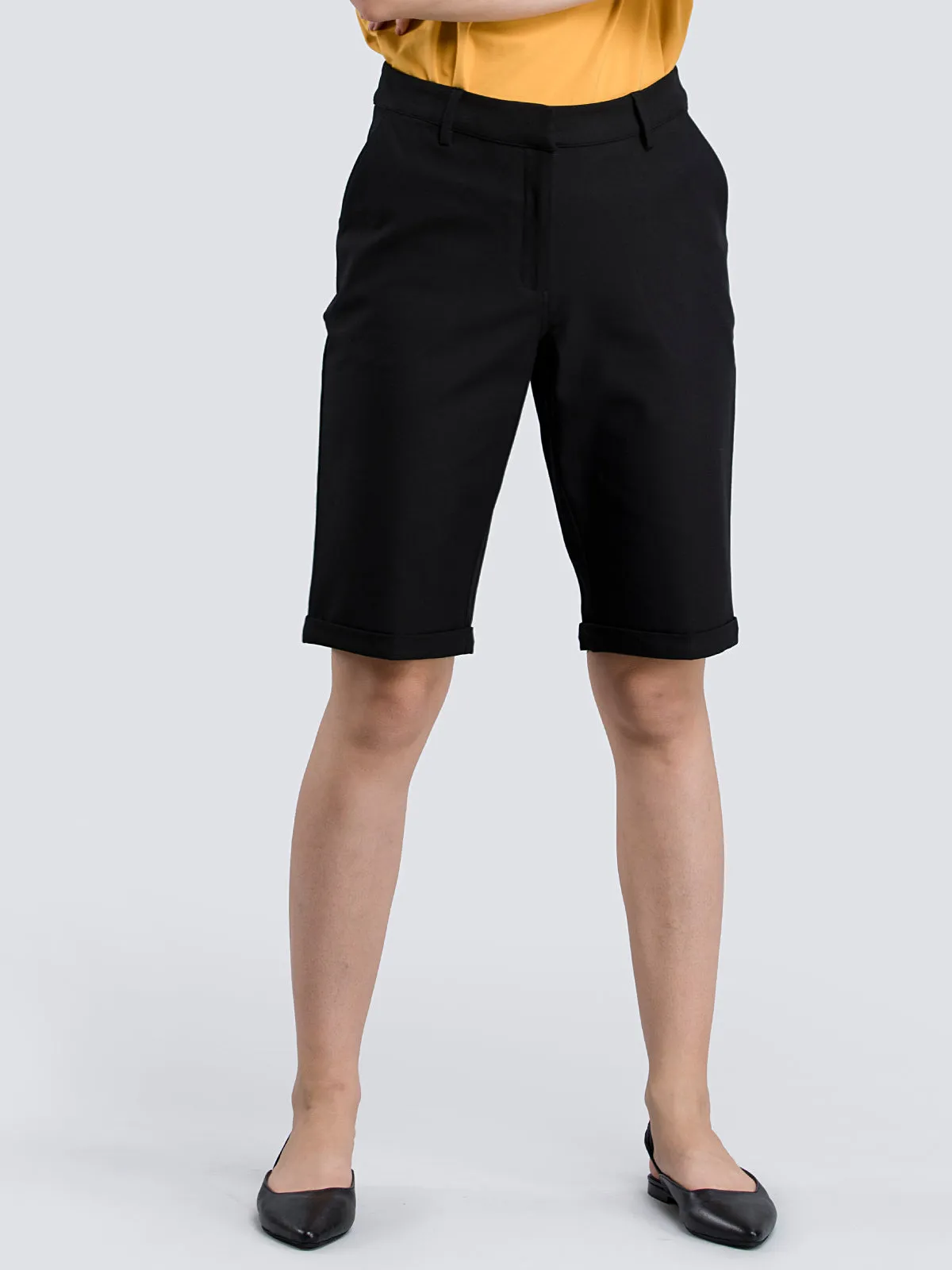 Cotton Lycra Above Knee Shorts - Black