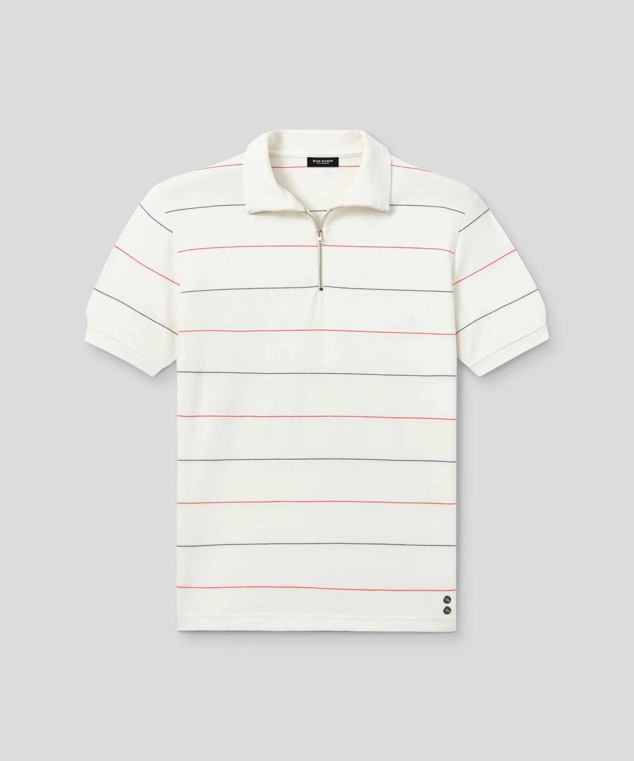 Cotton Piqué RD Polo w. Tennis Stripes: Off White