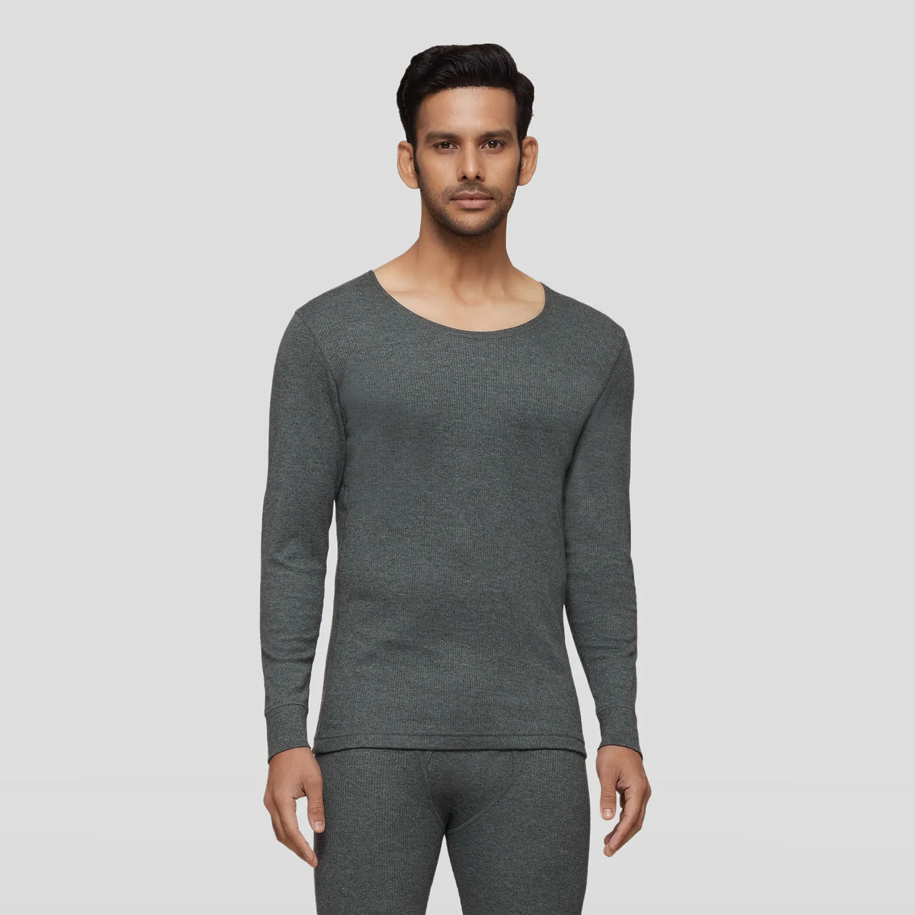 Cotton Rich Thermal Long Sleeve Vest Graphite Grey