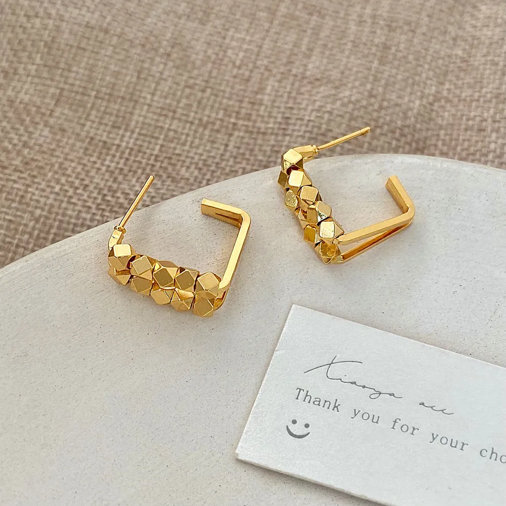 Cube Geometric Gold Pin Earrings JLT12727