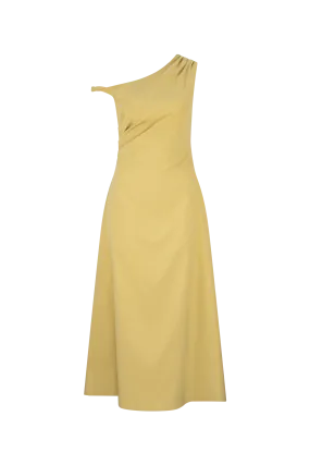 CURAAE Elenor Asymmetrical Summer Midi Dress In Olive