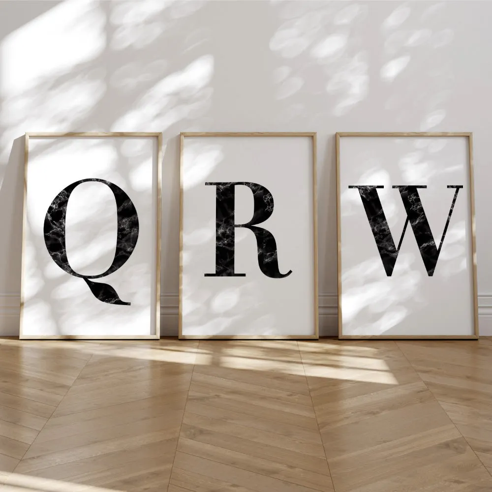 Custom Personalised Black Marble Initial - Art Print