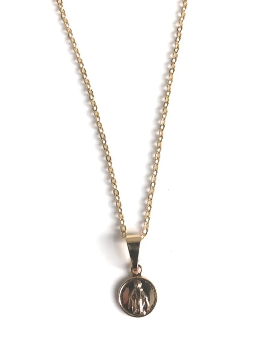 Dainty Miraculous Round Medal Necklace Gold Plated Chain