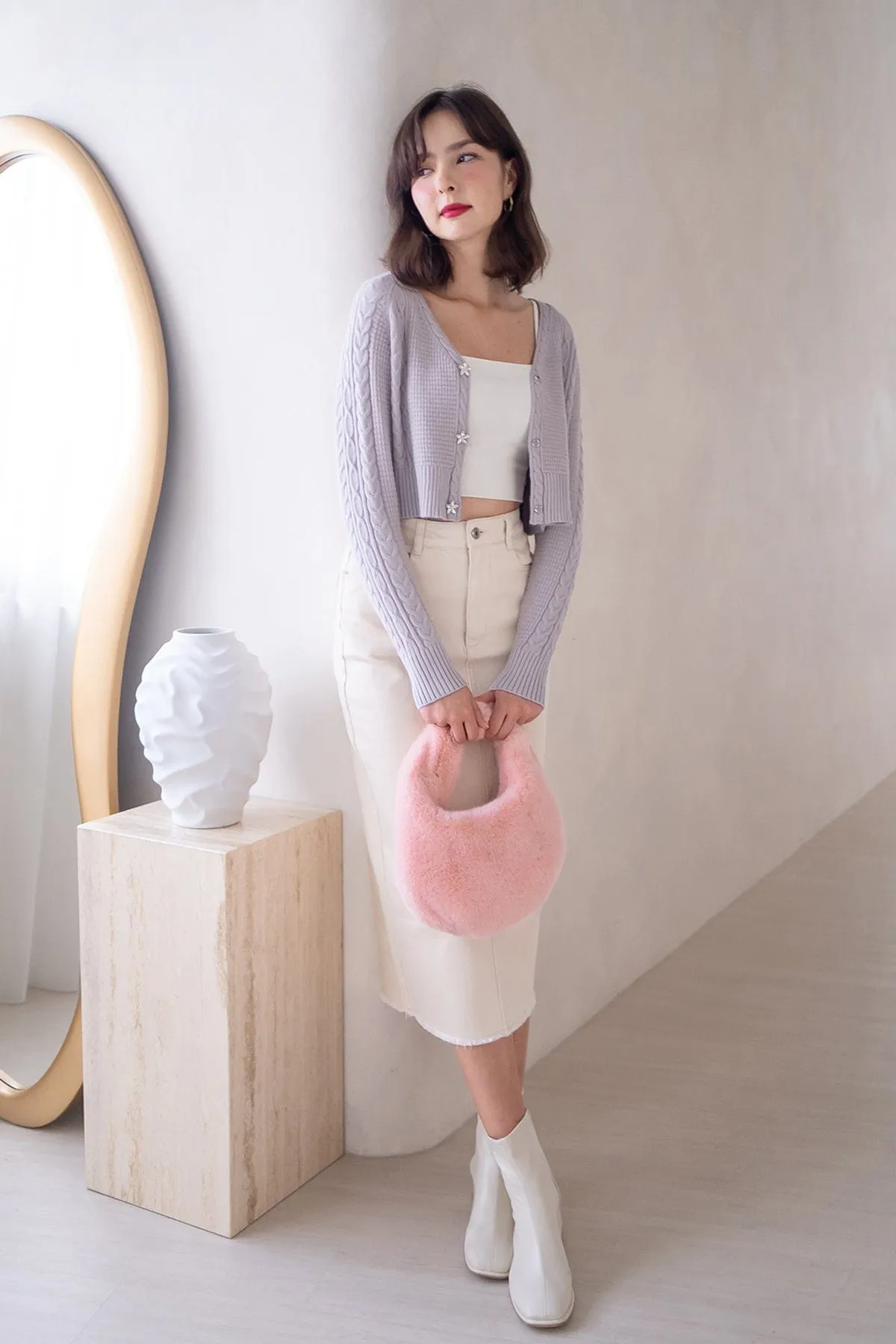 DANIELLE WEAVED CARDIGAN IN PERIWINKLE LILAC