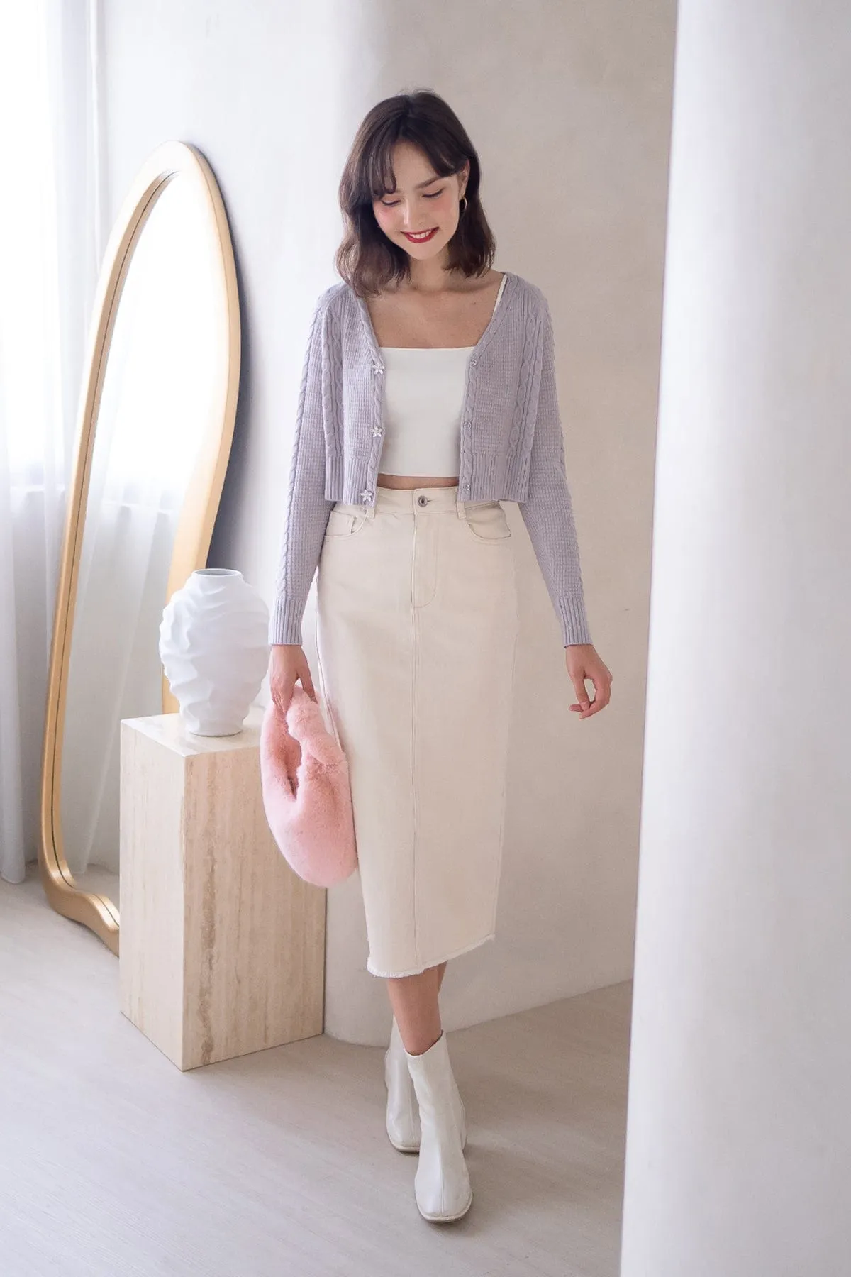 DANIELLE WEAVED CARDIGAN IN PERIWINKLE LILAC