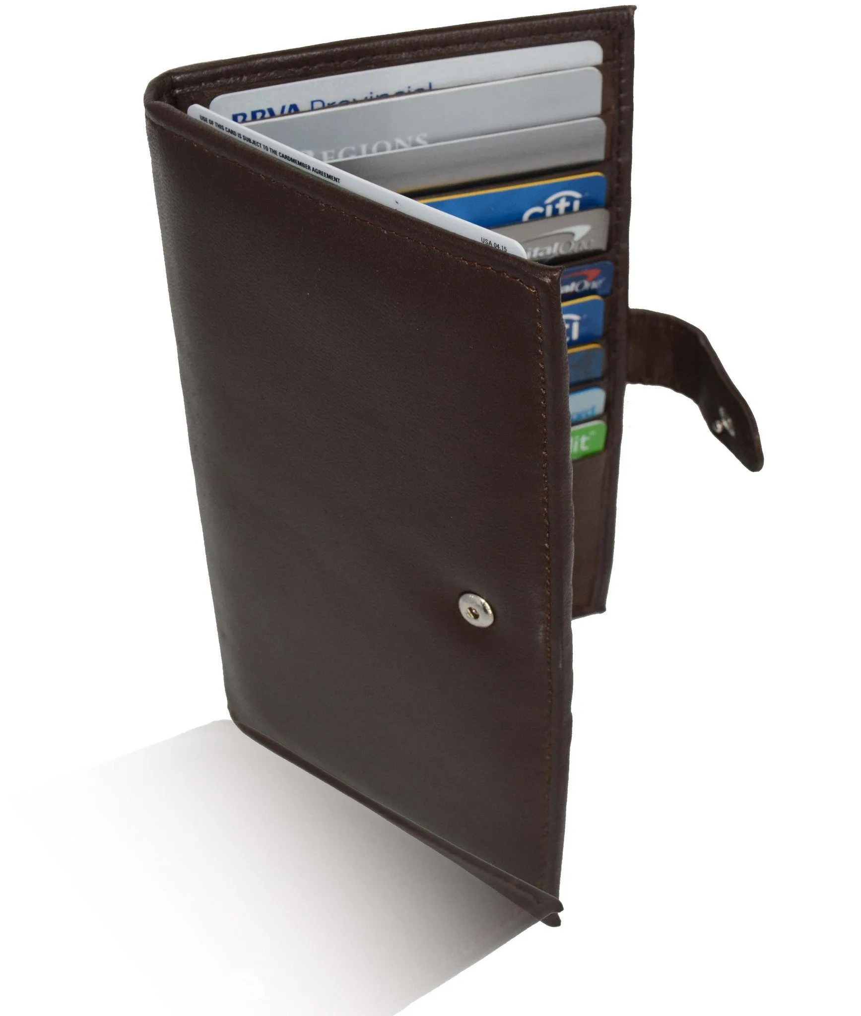 Deluxe RFID-Blocking Soft Leather Bifold with Button Closure - Brown