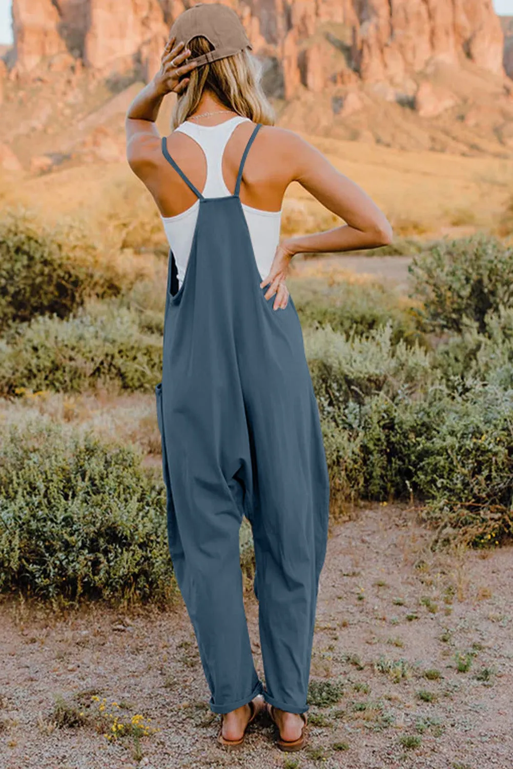 Double Take Full Size V-Neck Sleeveless Jumpsuit with Pockets