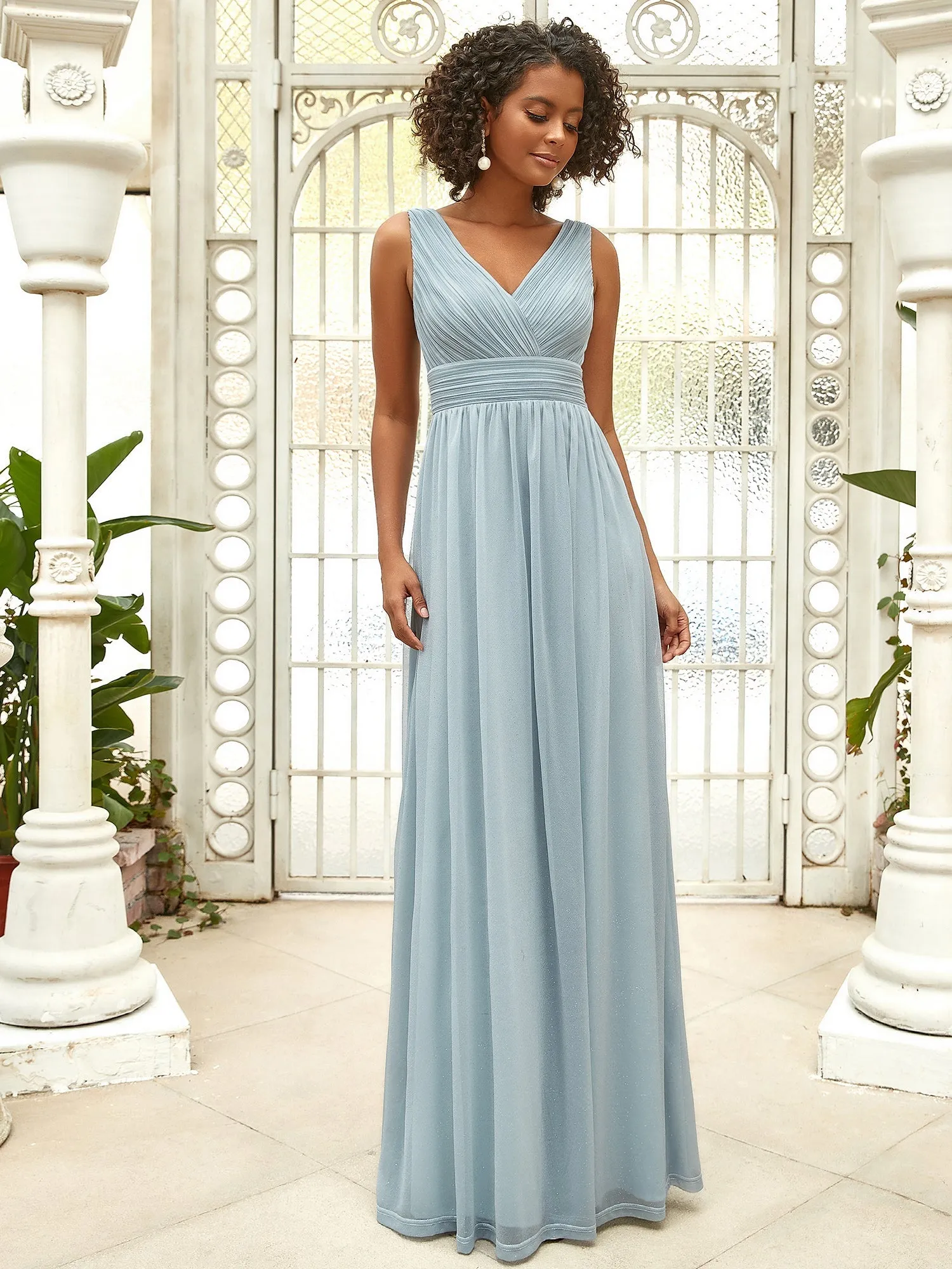 Double V Neck Floor Length Sparkly Wholesale Evening Dresses for Party