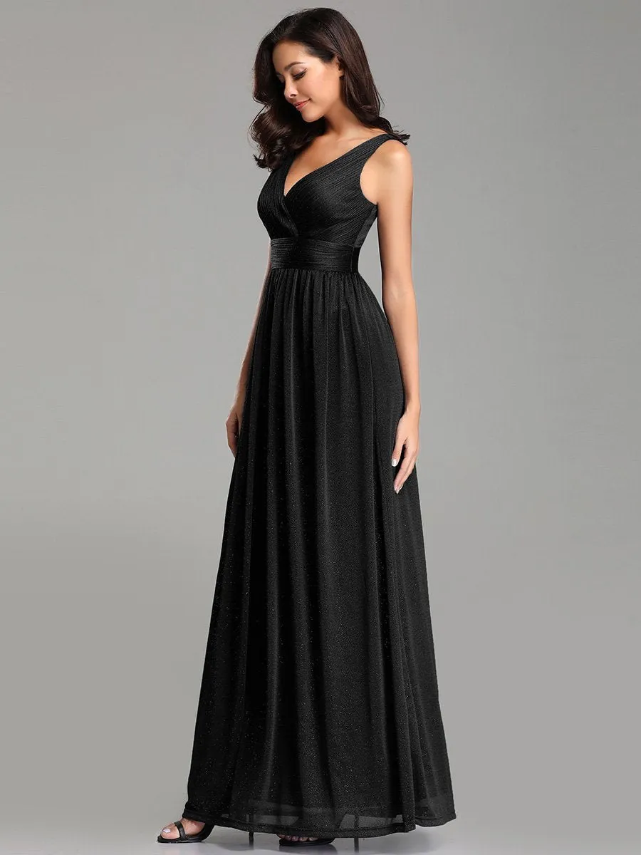 Double V Neck Floor Length Sparkly Wholesale Evening Dresses for Party