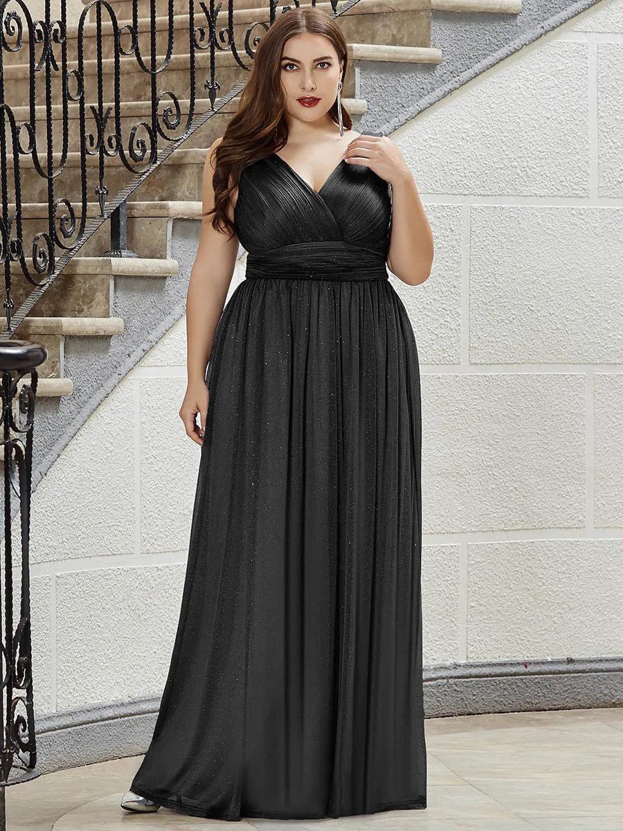 Double V Neck Floor Length Sparkly Wholesale Evening Dresses for Party