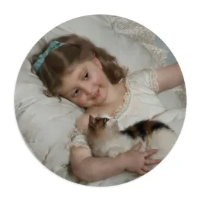 Emile Munier: "Petite fille et chat" – Mouse Pad