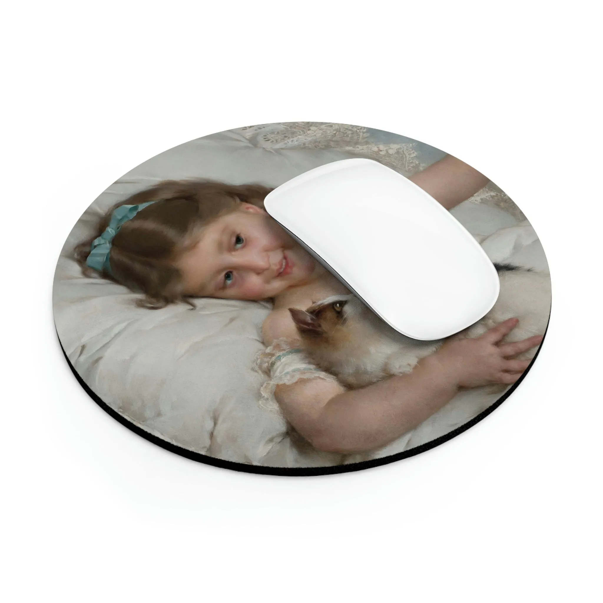 Emile Munier: "Petite fille et chat" – Mouse Pad