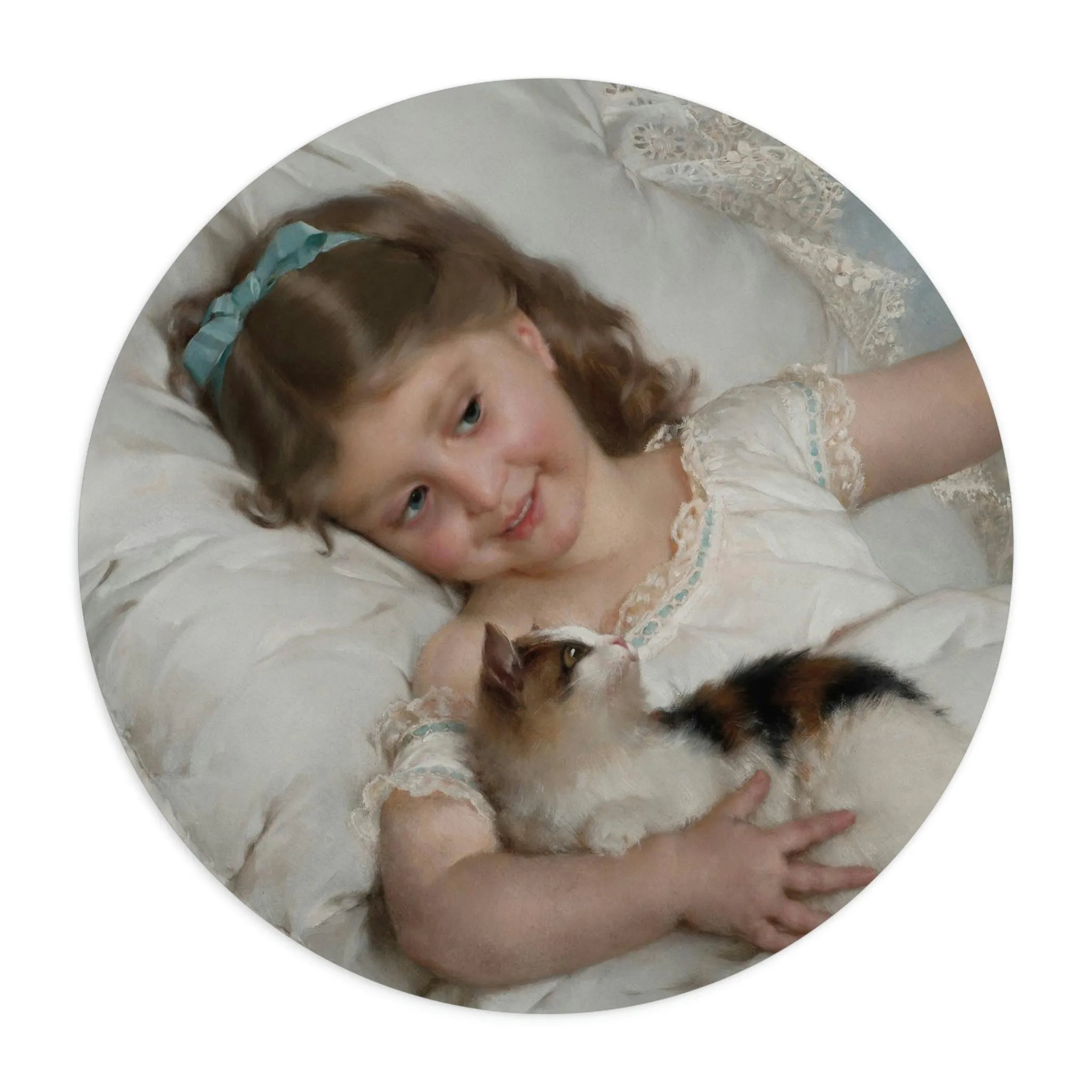 Emile Munier: "Petite fille et chat" – Mouse Pad