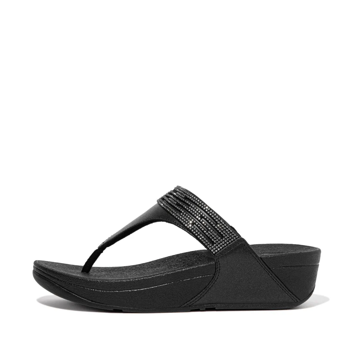 Fit Flop Lulu Lasercrystal Leather Toe-Post Sandals Black     