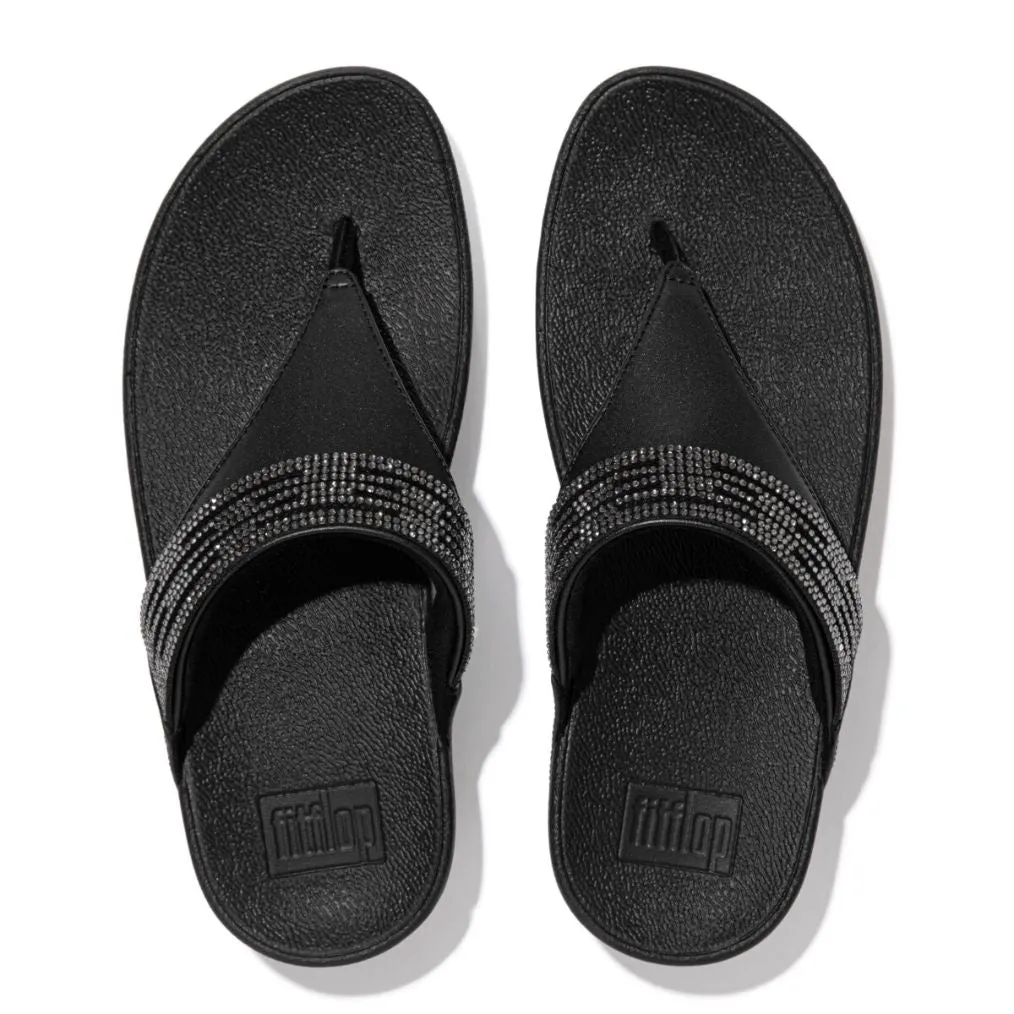 Fit Flop Lulu Lasercrystal Leather Toe-Post Sandals Black     