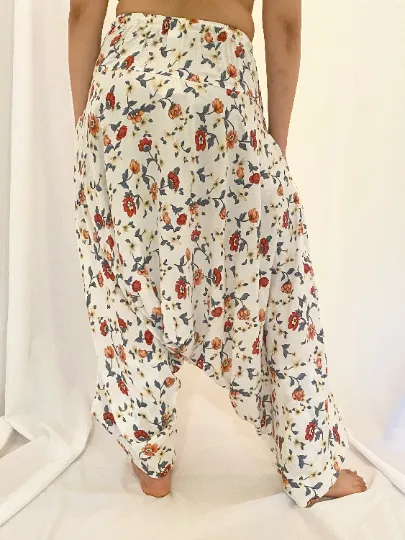 Floral Print Low Crotch Harem Pants