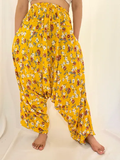 Floral Print Low Crotch Harem Pants