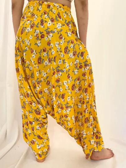 Floral Print Low Crotch Harem Pants