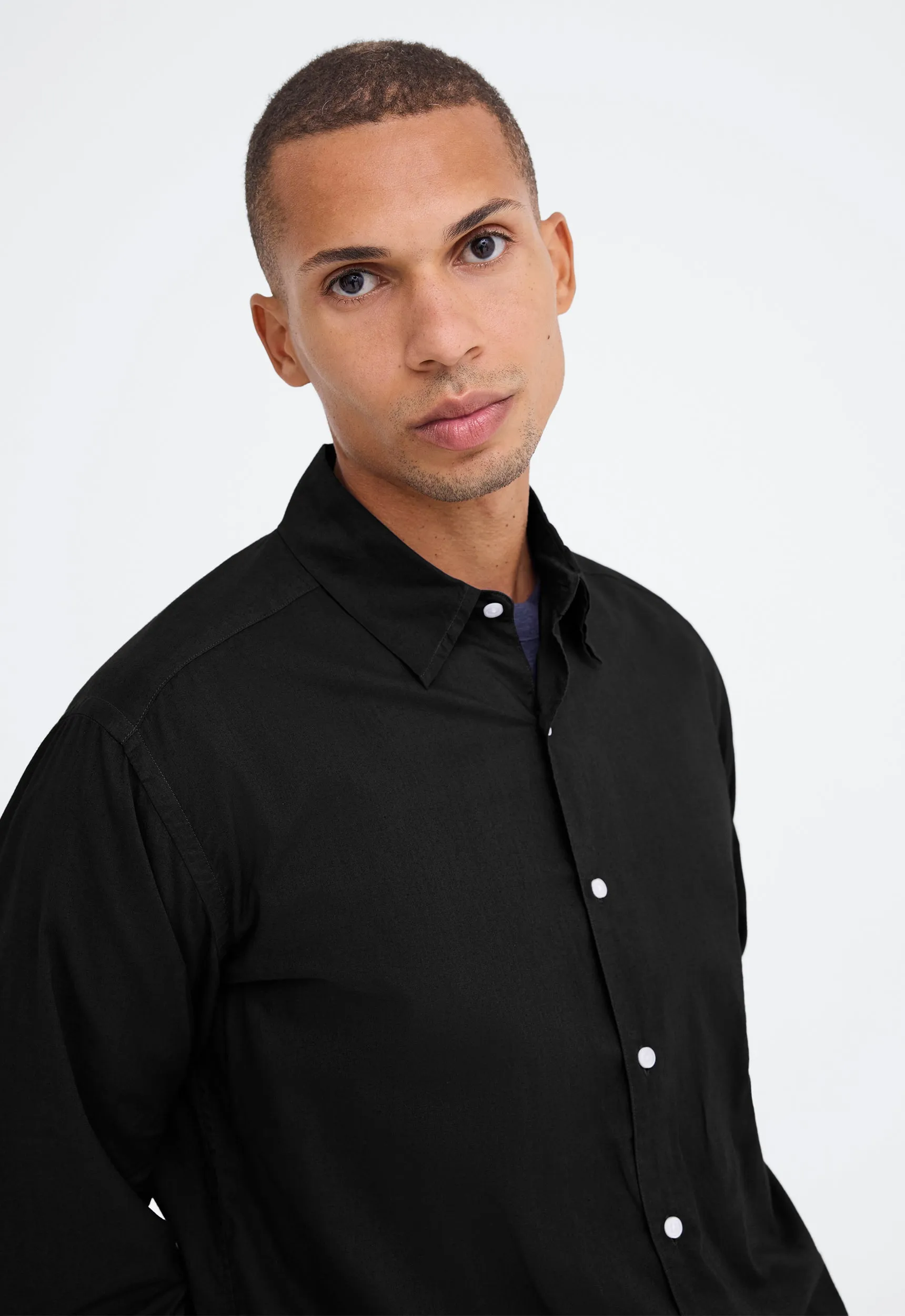 Folded Collar Cotton Shirt - Black