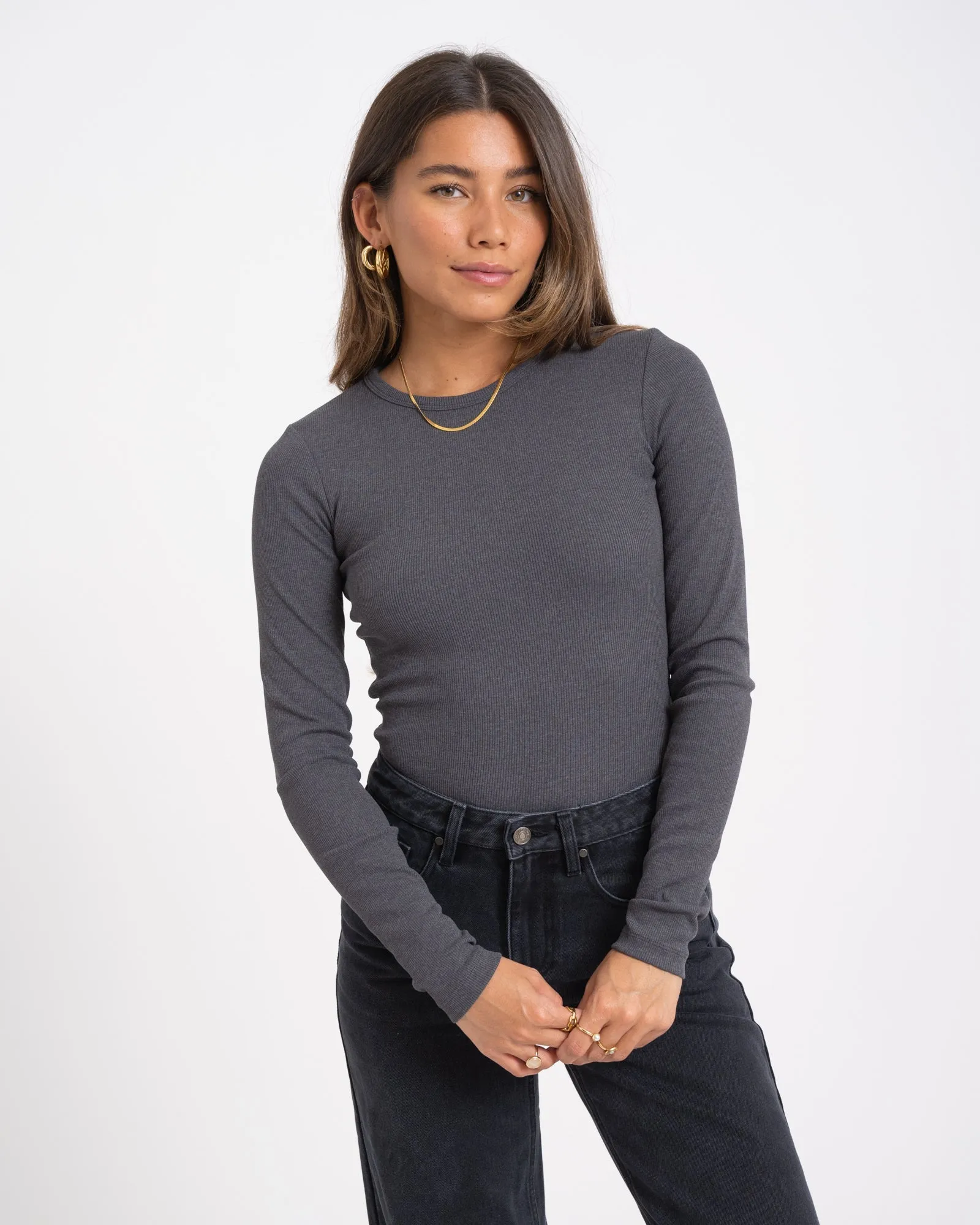 Freya Rib Tee Dark Grey Melange