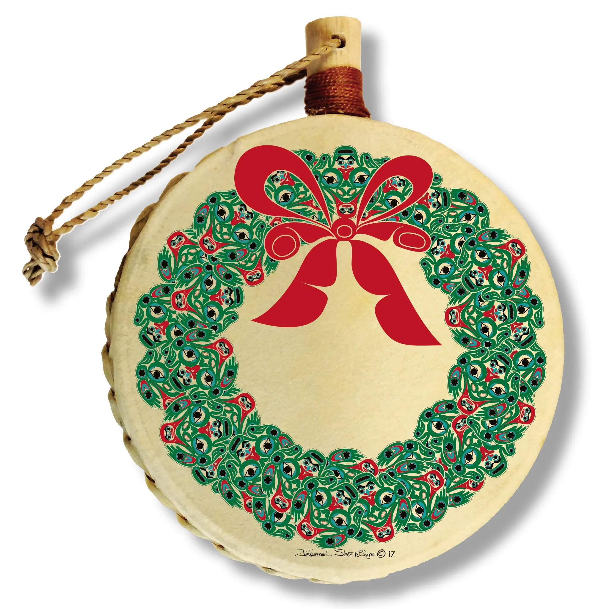 Frog Wreath - Holiday Drum Ornament