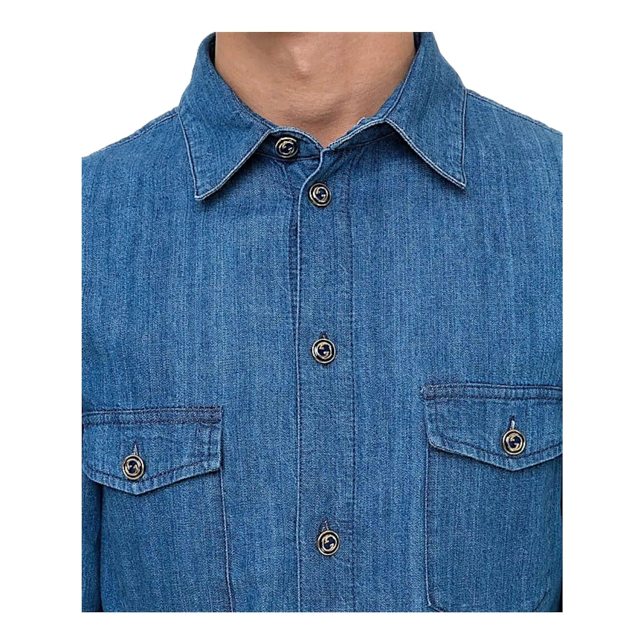 Gucci G Interlocking Button Denim Shirt