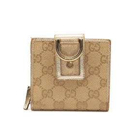 Gucci Monogram D Ring Compact Wallet Abbey Gold/Beige