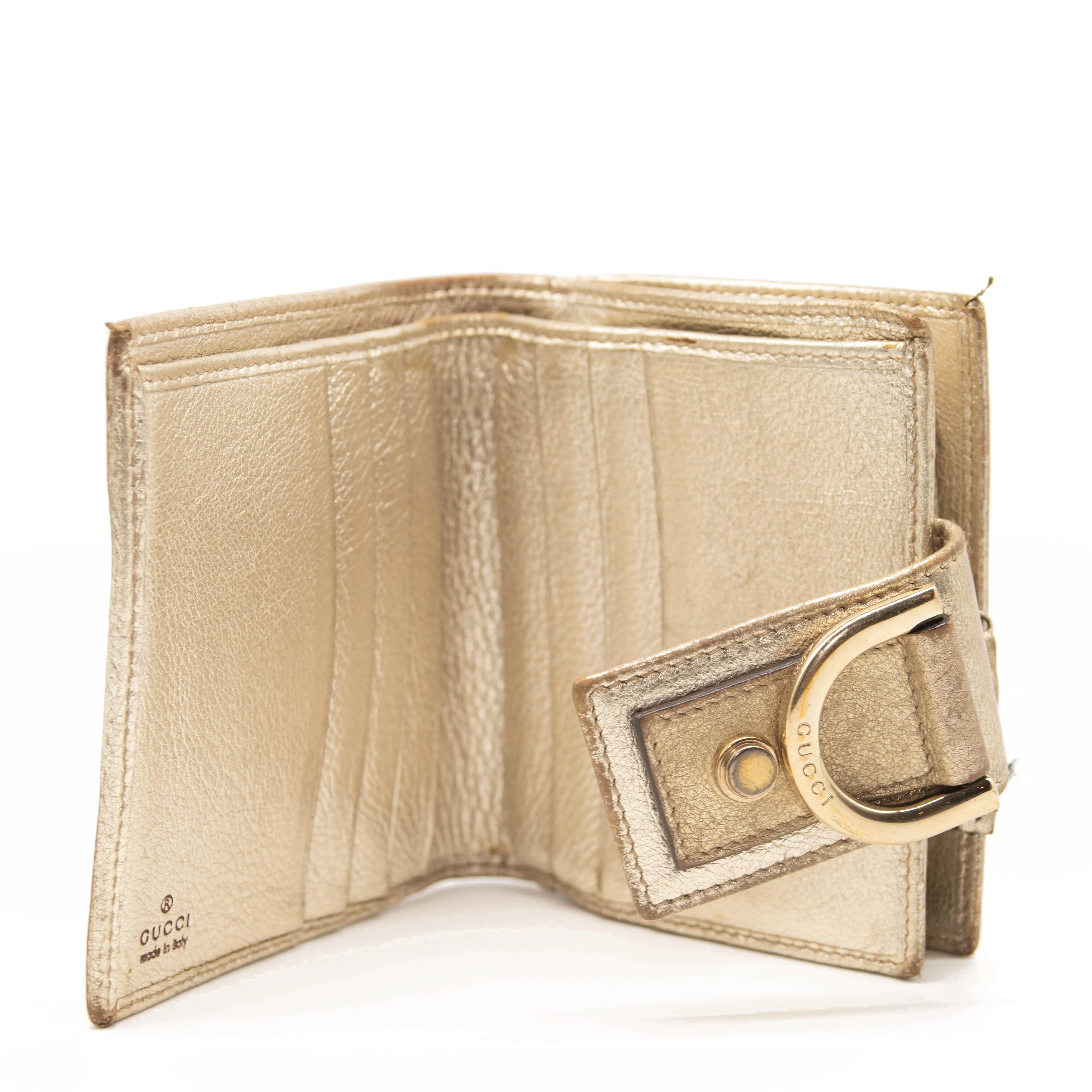 Gucci Monogram D Ring Compact Wallet Abbey Gold/Beige