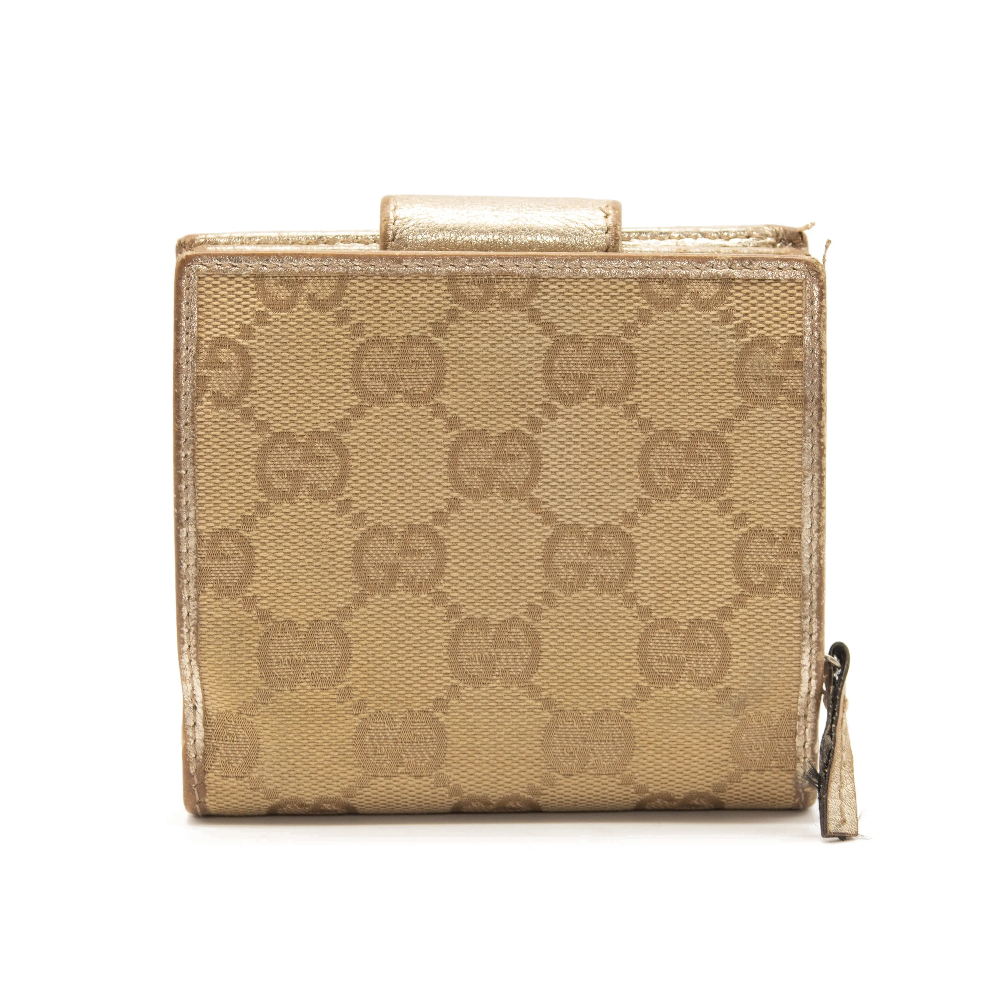 Gucci Monogram D Ring Compact Wallet Abbey Gold/Beige