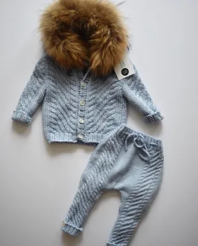 Handmade merino wool cardigan and leggings set