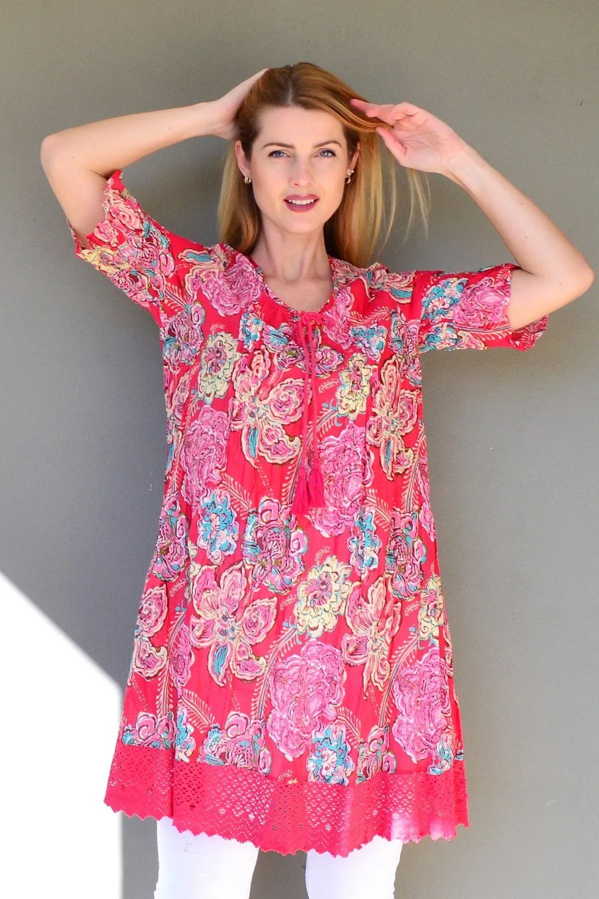 Hannah Boho Red Tunic Dress