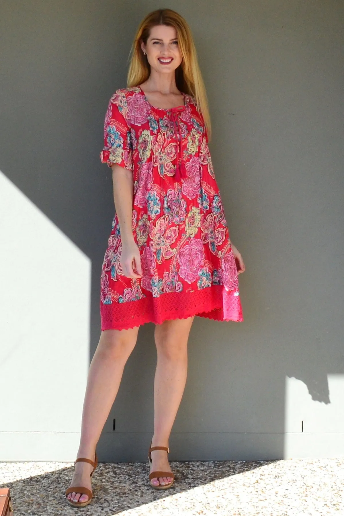 Hannah Boho Red Tunic Dress