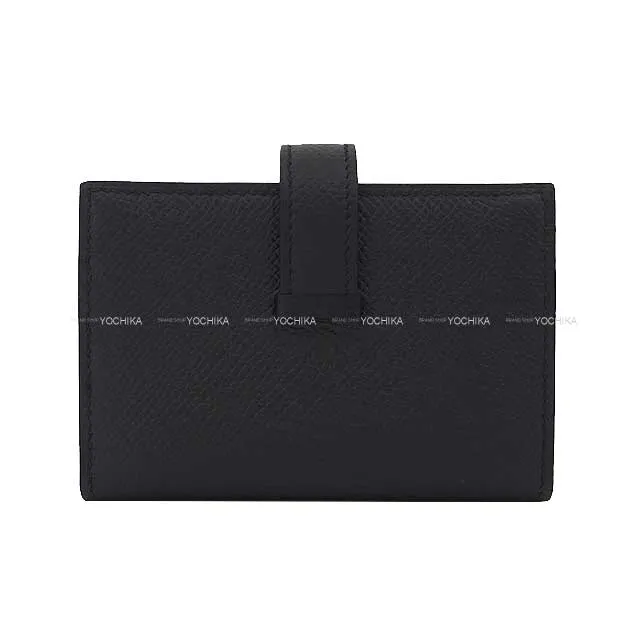 HERMES Bi-fold wallet Bearn Mini Card holder With Coin purse Noir (Black) Veau Epsom Silver HW Stamp Z[EXCELLENT][Authentic]