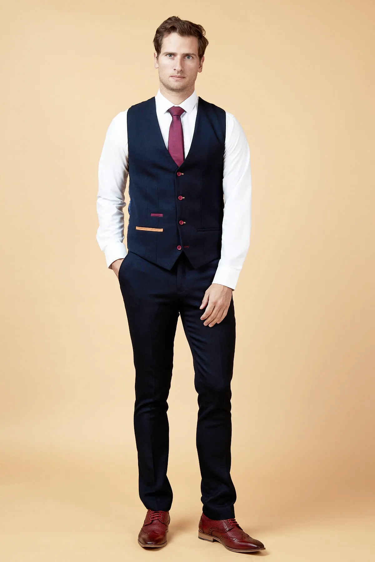 JD4 - Navy Contrast Trim Waistcoat