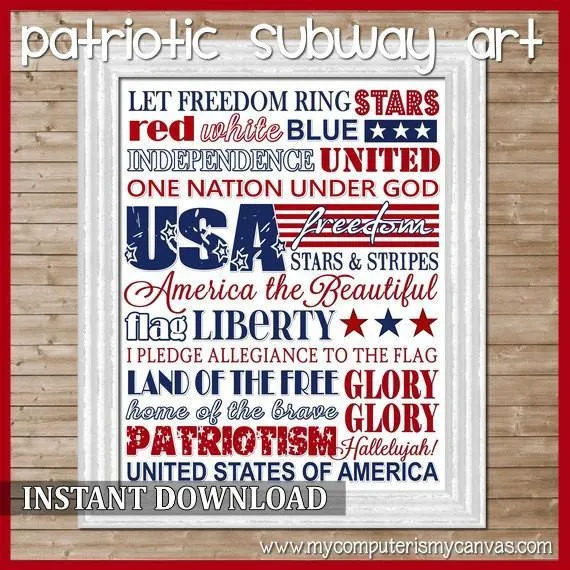 July 4th Patriotic Subway Art PRINTABLE