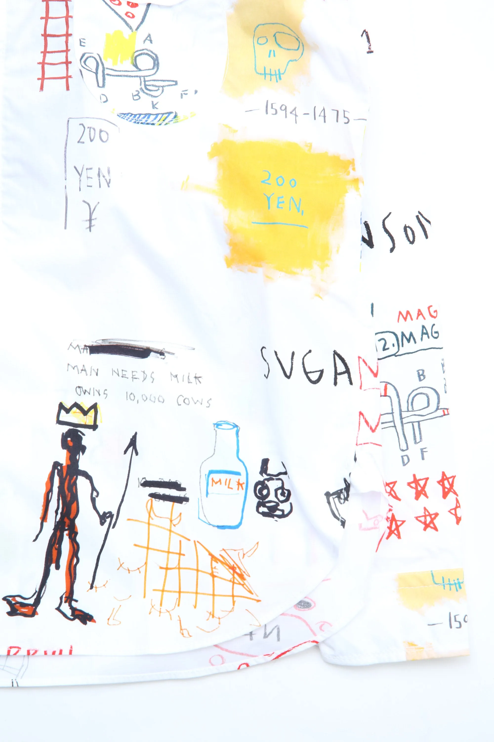 Junya Watanabe MAN x Jean-Michel Basquiat Wide Fit Cotton Shirt - White/Black/Yellow/Red