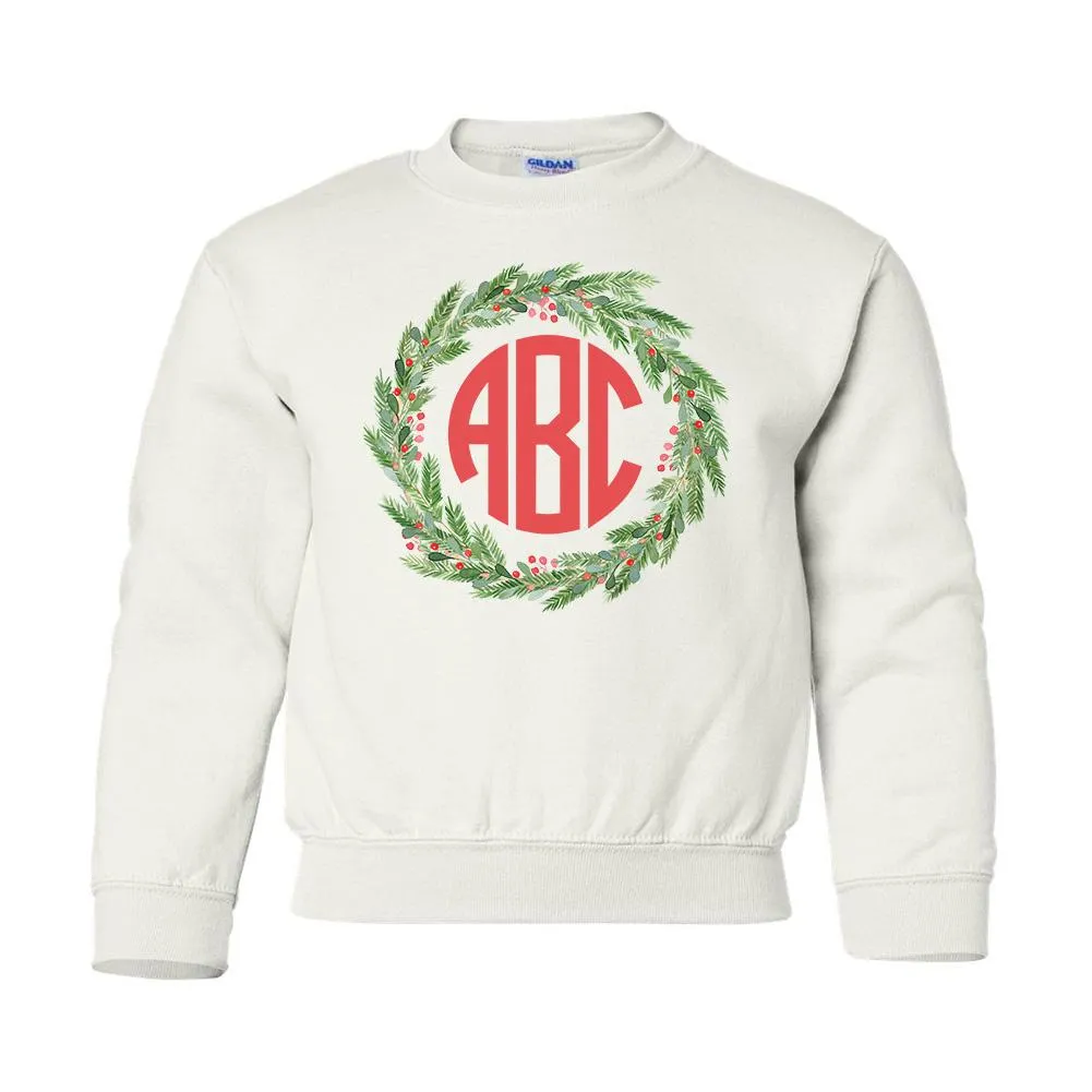 Kids Monogrammed 'Mistletoe Wreath' Crewneck Sweatshirt